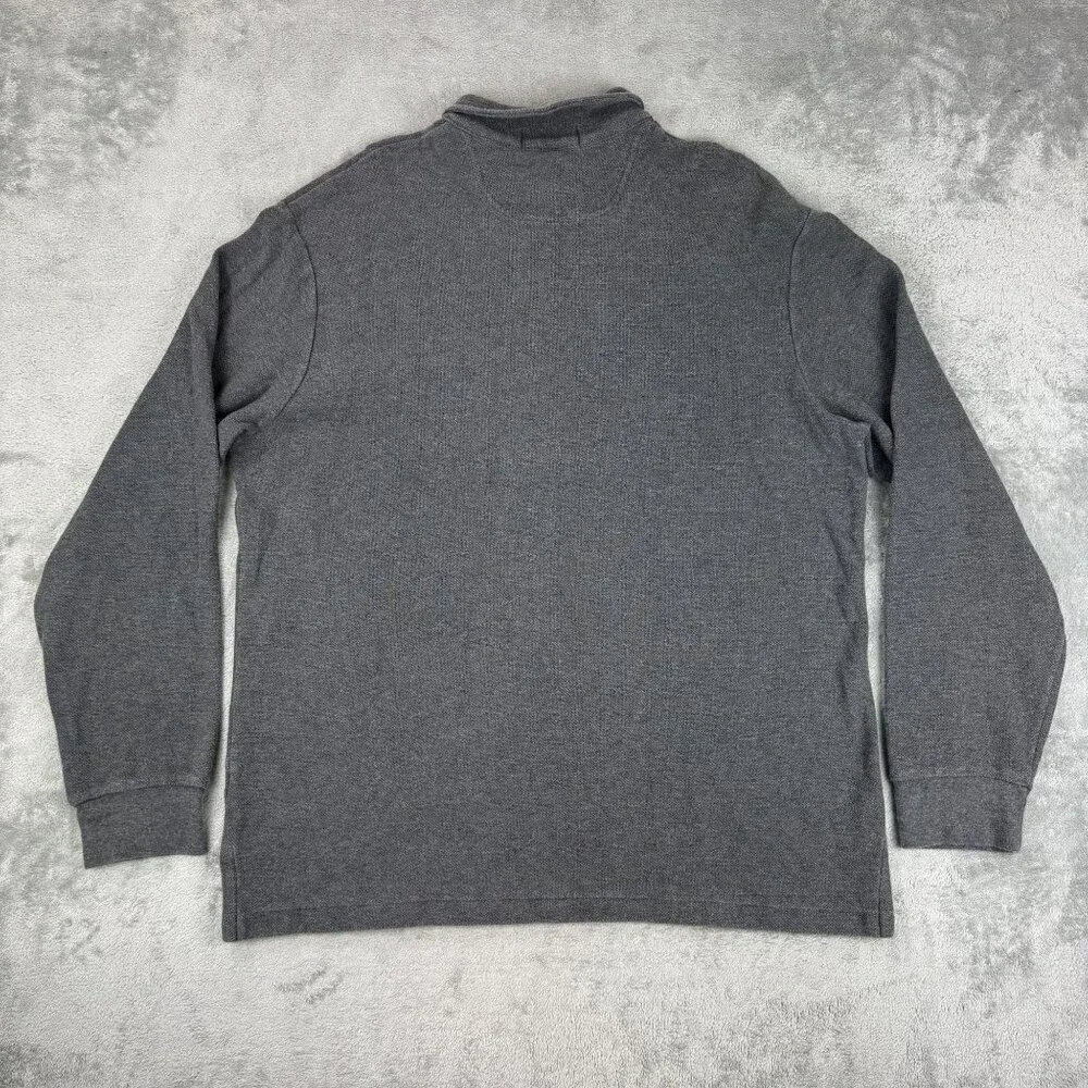 Vintage Polo by RALPH LAUREN Mens Thermal Polo Sweater Gray Long Sleeve Preppy